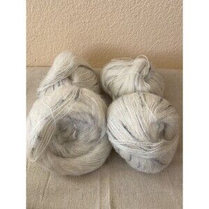 4 Skeins Yarn Mohair White Grey 200g #501